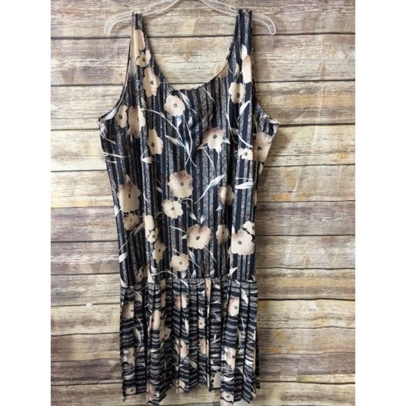 Vintage 1980s Two Piece Dress Floral‎ Stripe Pattern Size 22W MCS Ltd - Picture 2 of 7